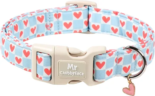 Vista 37 de MR.CHUBBYFACE· Collar de perro de San Valentín azul, lindo collar de cachorro con lazo azul, collar ajustable de algodón para mascotas con hebilla