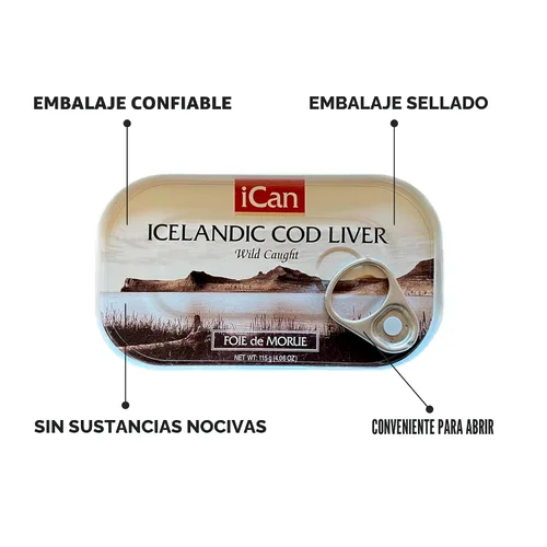 Vista 6 de Hígado de bacalao islandés Wild Caught (Foie de Morue) 4 oz (paquete de 12 latas)