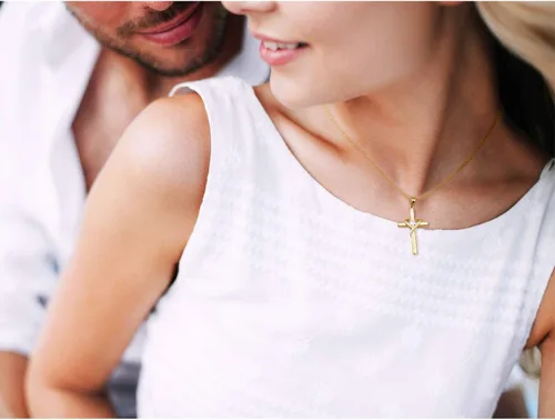 Vista 6 de AmorAime Collar con cruz de plata de ley 925 para mujeres y hombres, chapado en oro de 14 quilates, collares de piedra natal de circonita cúbica 5A