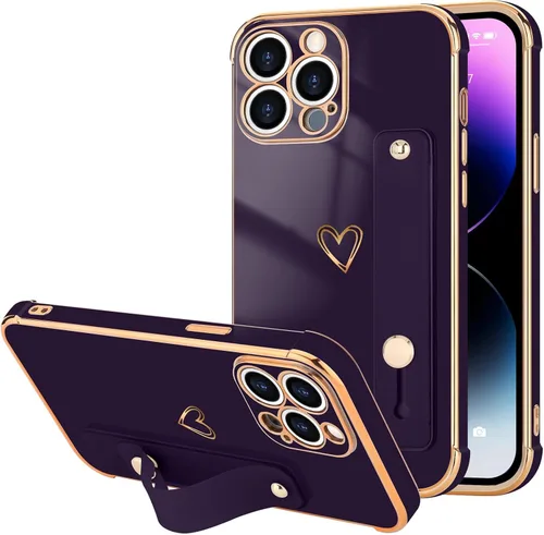 Vista 47 de LLZ.COQUE Funda compatible con iPhone 12 para mujeres y niñas, parachoques chapado de lujo con bonito diseño de corazón de amor, soporte de correa