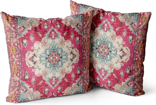 Vista 25 de Snycler Fundas de Almohada Decorativas Bohemias 16x16 pulgadas Juego de 2 Patrón de Alfombra Bohemia de Doble Cara Algodón Suave Funda de Cojín