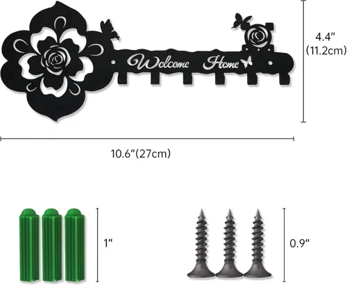 Vista 2 de Deveosa Soporte para Ganchos de Llave para Pared Decorativo - Pequeño Negro Cartel de Bienvenida a Casa para Entrada Carteles Colgantes para Llaves