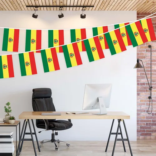 Vista 3 de G128 Bandera boliviana de Bolivia Bandera de 8.2 x 5.5 pulgadas, cuerda completa de 33 pies Poliéster 150D impreso, decoraciones para bar