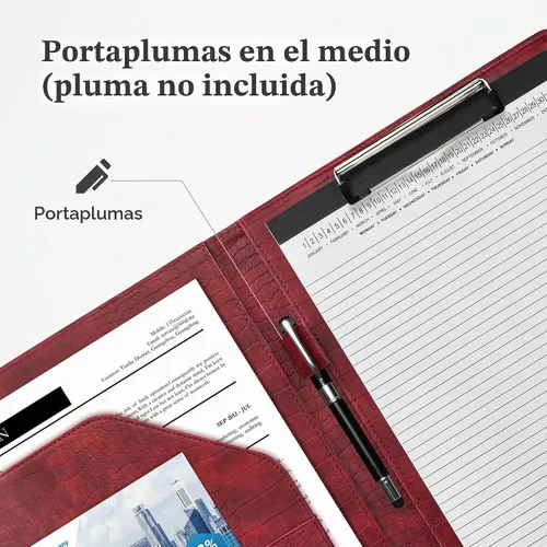 Vista 5 de Mymazn - Carpeta portapapeles para portapapeles de piel sintética con cubierta para bloc de notas tamaño carta A4 8.5 x 12 pulgadas para Rojo