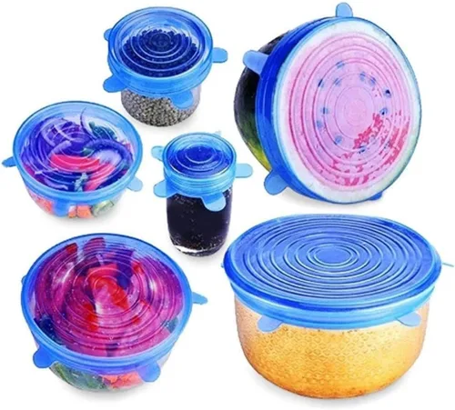 Vista 5 de Tapas elásticas de silicona, multitamaño, reutilizables, para alimentos y cuencos, aptas para lavavajillas y congelador (multicolor)