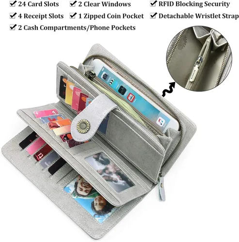Vista 4 de FALAN MULE Cartera de cuero genuino RFID bloqueo gran capacidad Trifold señoras cartera.