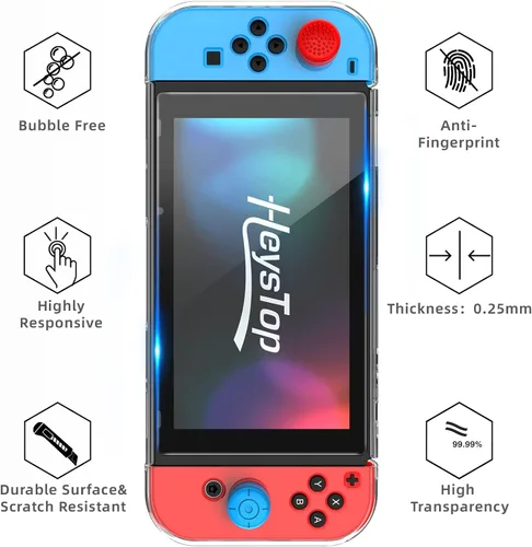 Vista 6 de Heystop - Funda de transporte para Nintendo Switch con protector de pantalla 9 en 1 kit de accesorios para Nintendo Switch y 6 unidades de agarre