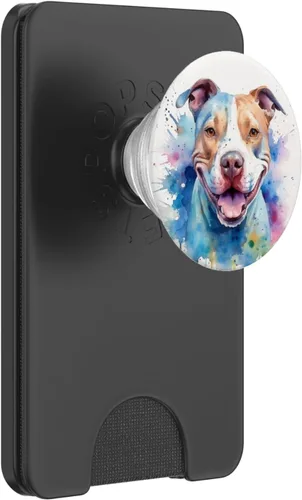 Vista 7 de Pitbull Sonriente Acuarela Amante de Perros Arte PopSockets intercambiables PopGrip
