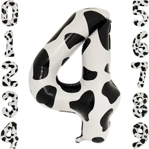Vista 8 de Globo con estampado de vaca de 40 pulgadas, globo grande del número 0 para decoraciones de cumpleaños de vaquera, suministros de fiesta, globos