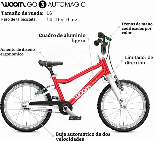 Vista 3 de woom GO 3 & GO 3 AUTOMAGIC Kids Bike, 16 Inch Lightweight, Ages 4-6 Woom Rojo