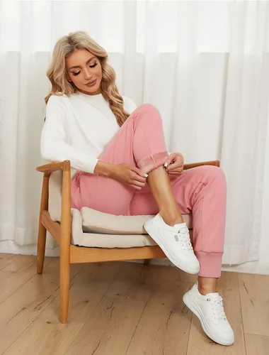 Vista 32 de MOUEEY Pantalones deportivos súper cálidos con forro de sherpa para mujer, pantalones deportivos de forro polar con bolsillos con cremallera