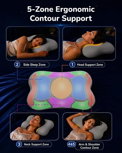 Vista 4 de Almohada cervical para dormir, almohadas de espuma viscoelástica Gris