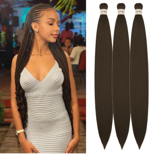 Vista 15 de Pelo corto negro trenzado preestirado de 14 pulgadas para trenzas sin nudos, pelo sintético 1B trenzado para trenzas Bob Box