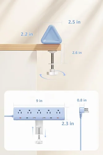 Vista 9 de AnnTane Regleta de alimentación con abrazadera de escritorio USBC, carga Azul
