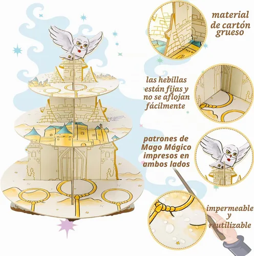 Vista 5 de Soporte mágico para cupcakes de 3 niveles, soporte de mago de cumpleaños y fiesta de Halloween, regalo para amantes de la magia