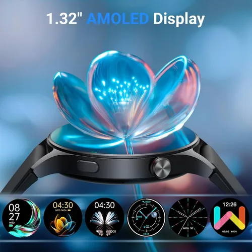 Vista 2 de Fitpolo Reloj inteligente para hombres y mujeres, pantalla táctil AMOLED de 1.3 pulgadas, rastreador de fitness, hacer/responder llamadas, monitor