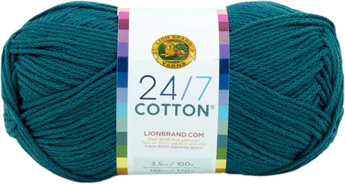 Vista 27 de Lion Brand Yarn - Hilo ligero 24/7 de algodón para tejer, hacer ganchillo y manualidades, Ámbar, paquete de 1 Light Worsted 100% Mercerized Cotton