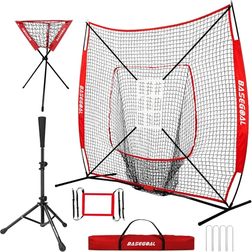 Vista 10 de BaseGoal - Red de práctica de 213 centímetros x 213 centímetros para béisbol y sóftbol, protector de béisbol, con bate de bateo, carro de pelotas