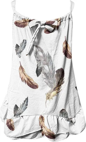 Vista 5 de Blusas de verano con estampado floral, sin mangas, dobladillo con volantes, holgadas, lindas, tipo babydoll, Beige