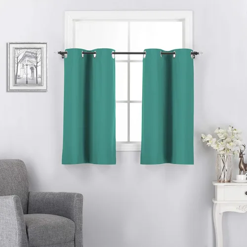 Vista 10 de Rooney Cortinas cortas negras para ventana, cortinas opacas con aislamiento con ojales, para cocina, sótano, oficina, 2 piezas, 30 x 36 pulgadas por