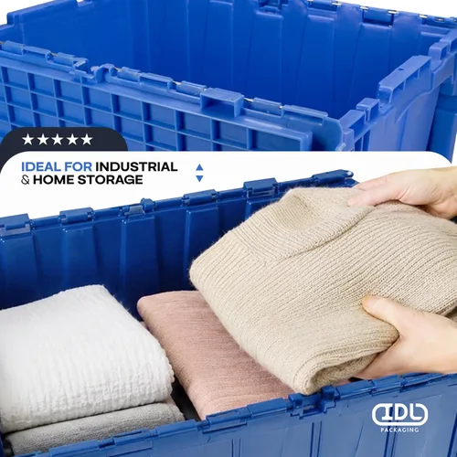 Vista 4 de IDL Packaging Bolsa de plástico industrial de 10 galones con tapas con bisagras, color azul, paquete de 1 – Contenedor grande resistente de 22