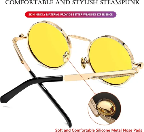 Vista 5 de AIEYEZO Gafas de sol redondas Steampunk Circle Lennon Gafas de sol góticas marco de metal 100% lente de bloqueo UV