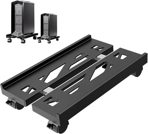 Vista 8 de Soporte de torre de computadora, Soporte de CPU móvil ajustable de Hmseng con 4 ruedas giratorias, Soporte de torre de PC para la mayoría de PC Negro