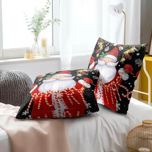 Vista 7 de Giwawa Juego de 2 fundas de almohada navideñas de 18 x 18 pulgadas, fundas de almohada de algodón rústico de Papá Noel de granja para sofá