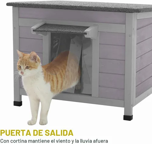 Vista 5 de Cat House - Casa para gatos con cortina para gatos con aislamiento, techo resistente a la intemperie (cubierta individual)