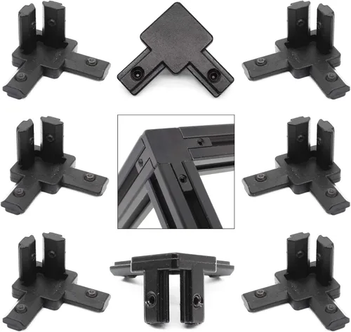 Vista 14 de 10 juegos de perfiles de extrusión de aluminio de la serie 2020, soportes en L de ángulo recto negro con tuercas y pernos de ranura en T M5