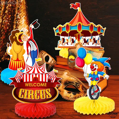 Vista 8 de KatchOn, Centros de mesa de carnaval para mesas, paquete de 9, decoraciones de fiesta temática de circo, decoraciones de mesa de circo, decoración