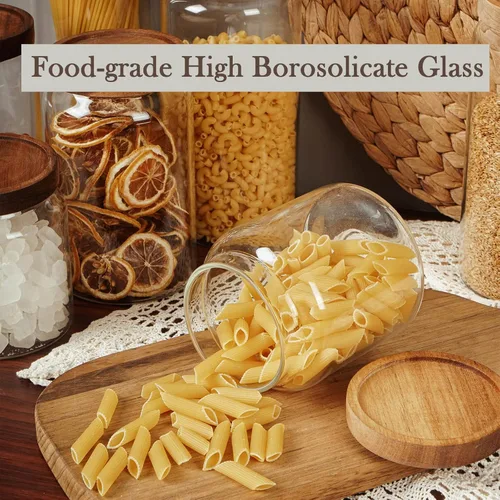 Vista 7 de Labina Recipiente de Almacenamiento de Vidrio Hermético Frascos de Alimentos Recipiente de Cocina con Tapas de Madera, 20 Oz Boca Ancha Organización