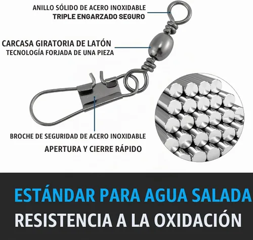 Vista 4 de Dr.Fish Paquete de 50 aparejos de pesca giratorios de barril, accesorios de pesca de acero inoxidable, cierre de seguridad de acero inoxidable
