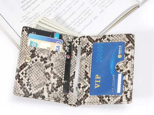 Vista 2 de Billetera pequeña de cuero plegable para mujer, mini monedero corto
