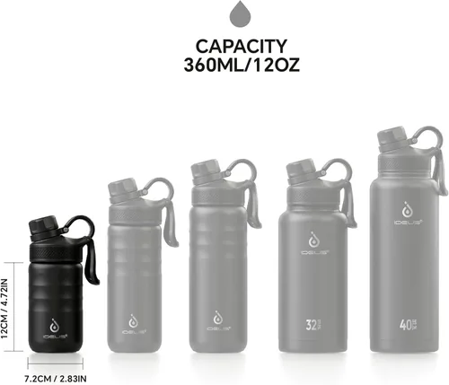Vista 7 de IDEUS Botella de agua aislada de 12 onzas, botella de agua aislada de acero inoxidable para la escuela, botellas aisladas con pajitas a prueba