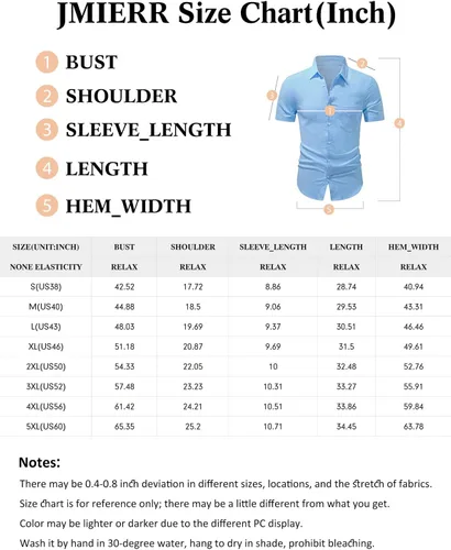 Vista 6 de JMIERR Camisas de vestir a rayas de algodón con botones y manga corta para hombre
