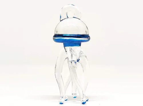 Vista 4 de Figuras diminutas de medusas de vidrio soplado, pintado a mano, animales marinos, regalo coleccionable para decorar adorno (azul transparente)