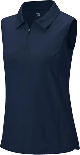 Vista 5 de YSENTO Camisas de golf sin mangas para mujer, ropa con cuello de 14 con cremallera de secado rápido, camisas polo de tenis