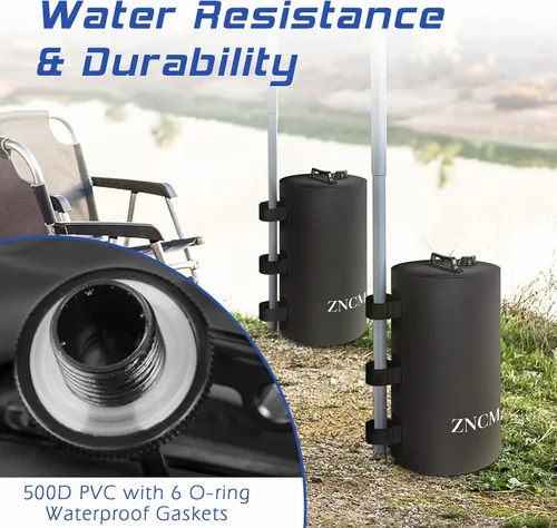 Vista 4 de ZNCMRR Bolsa de peso de agua para toldo, 132 libras, juego de 6 pesas para patas para toldo desplegable, tienda de campaña, cenador, color negro