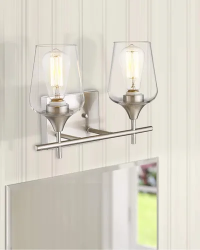 Vista 2 de WL9167-2C - Lámpara de baño de níquel cepillado de 15 pulgadas, lámpara moderna de pared de baño de granja con vidrio transparente