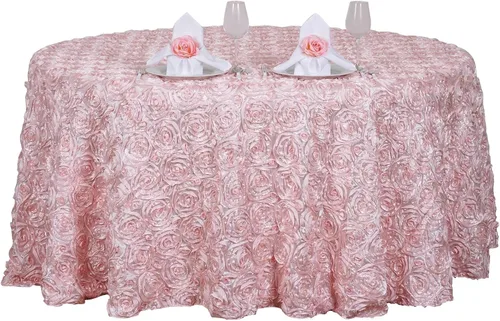Vista 2 de Tableclothsfactory Mantel de satén 3D con roseta grandiosa de 120 "para decoración de eventos de fiesta de boda