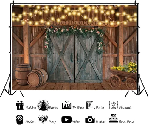 Vista 2 de Telón de fondo occidental para decoración de fiesta, fondo de granero, decoración de fiesta de vaquero, pancarta de 10 x 8 pies, diseño de granja