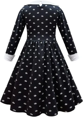 Vista 2 de Gofdsyeid Addams - Disfraces familiares para niños y niñas, disfraz de Wednesday Addams, vestido de fiesta de Halloween y cosplay
