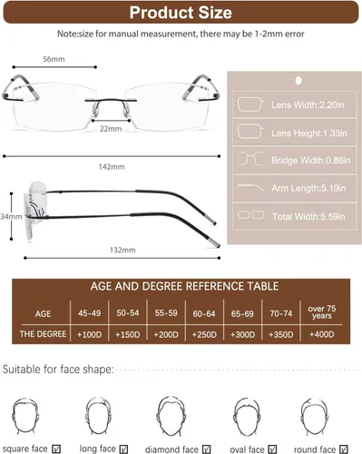 Vista 7 de K.LAVER Gafas de lectura fotocromáticas multifocales, gafas de sol de transición multifocal progresivas sin montura para hombres y mujeres, corte