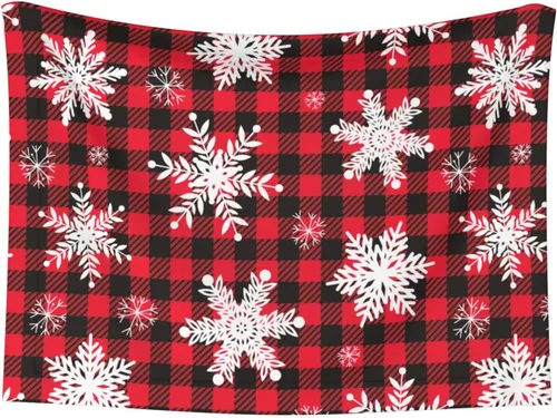 Vista 2 de Manta de felpa para mascotas, diseño de copos de nieve de Navidad, diseño de pata 3D, diseño de huellas de búfalo negro y rojo, manta suave
