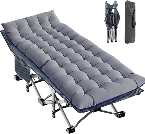 Vista 24 de LILYPELLE Catre de Camping Plegable, Catres de Dormir Extra Anchos de Servicio Pesado con Bolsa de Transporte, Catres de Campamento de Viaje Azul