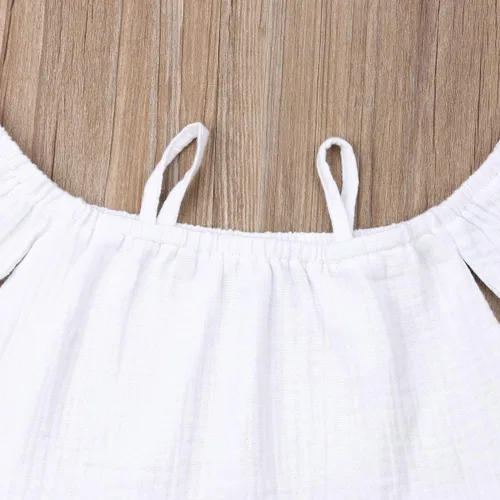 Vista 4 de Conjunto de ropa de verano para bebés y niñas con mangas de algodón y lino y falda vaquera, 2