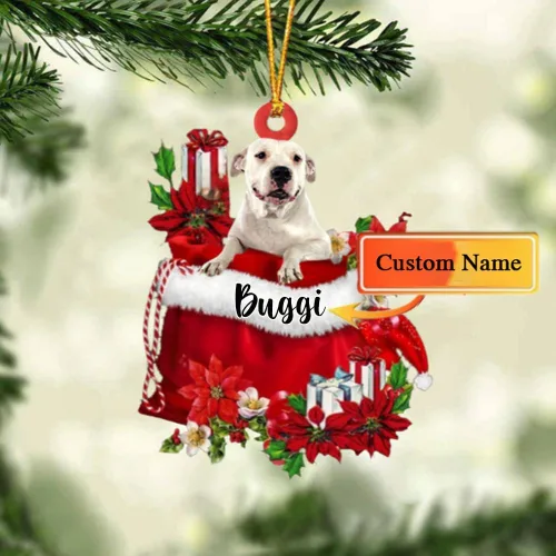 Vista 185 de Perro Akita Inu personalizado en bolsa de regalo, adorno de Navidad, nombre personalizado, regalo para amantes de los perros, familia, Navidad