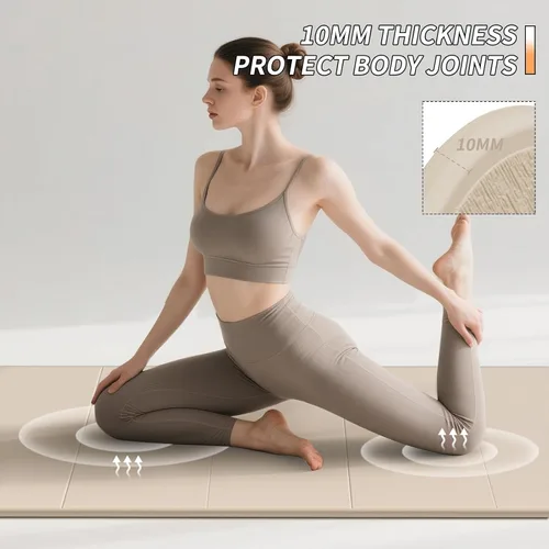 Vista 5 de PAIDU Esterilla de yoga plegable para fitness, extra gruesa de 2/5 pulgadas (0.394 in) TPE antideslizante certificado SGS 75 x 26 pulgadas extra