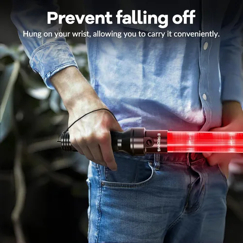 Vista 7 de E-riding Varita de tráfico recargable de 16 pulgadas, bastón de control de tráfico rojo con 2 modos intermitentes, varita de luz LED de seguridad